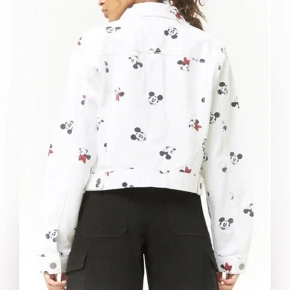 Disney Mickey & Minnie Mouse White Denim Crop Top Jacket Small - Picture 4 of 9